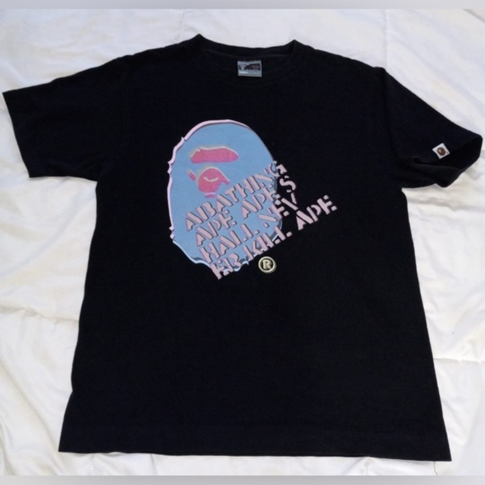 A Bathing Ape Size M Black T shirt 90s Made in Japan USED 90s Rare